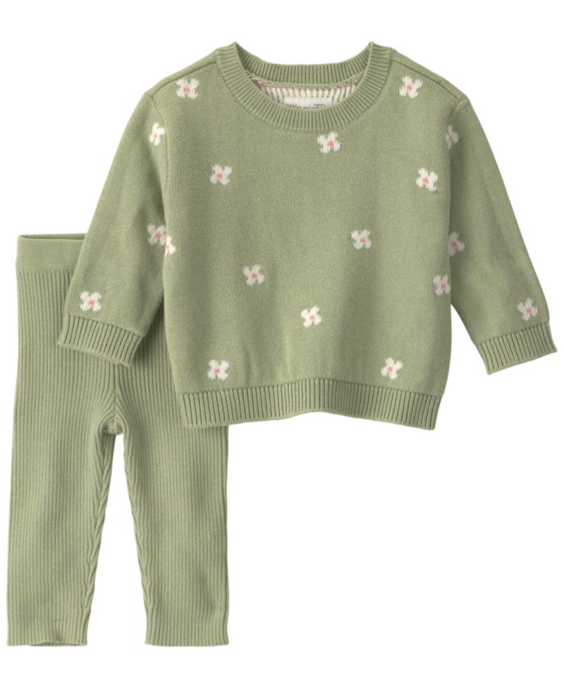 Carter's Baby Girls' Little Planet Long-Sleeve Floral-Print Sweater-Knit Top and Pants, 2-Piece Set
