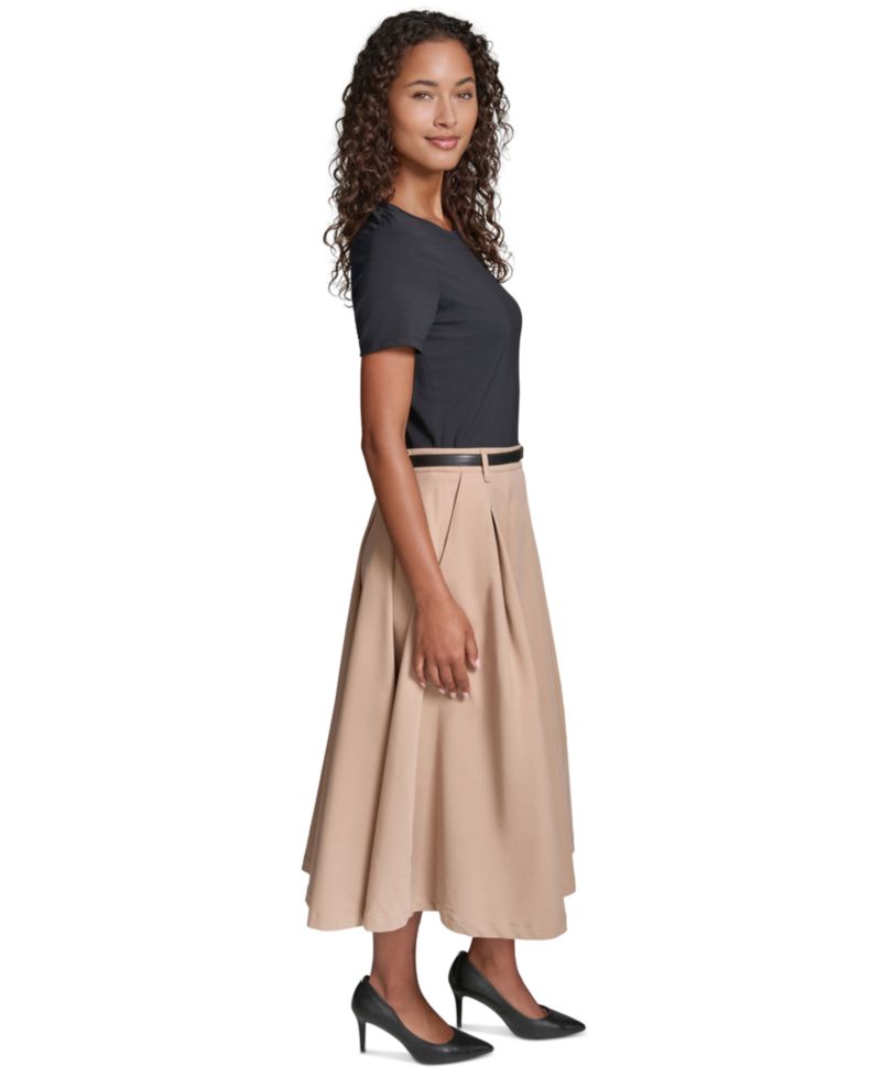 Women's Belted Jersey Midi Dress