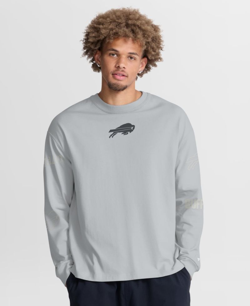 Men's Gray Buffalo Bills Oversized Type Play Long Sleeve T-Shirt