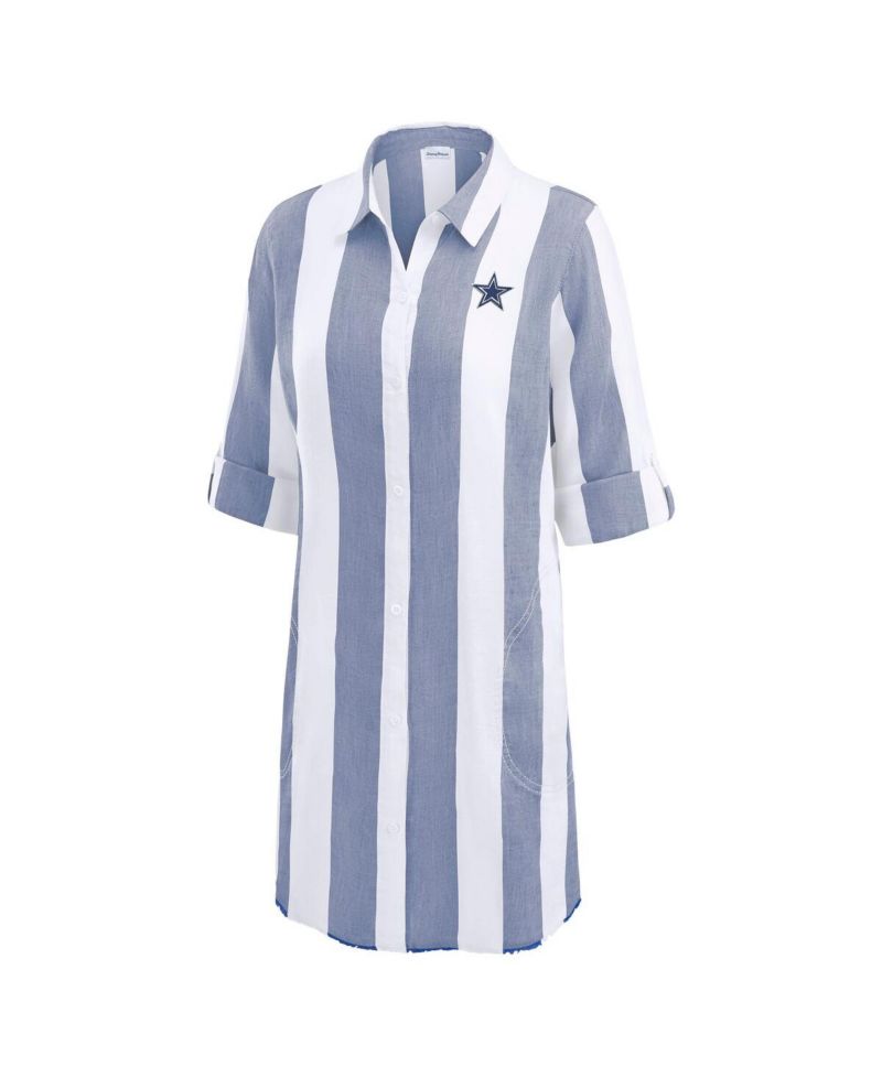 Women's Navy/White Dallas Cowboys Rugby Beach Stripe Button-Up Tunic Top