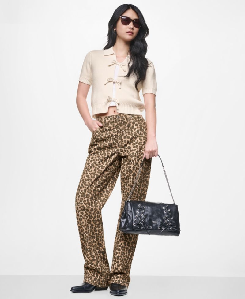 Petite Mid-Rise Leopard-Print Straight-Leg Jeans