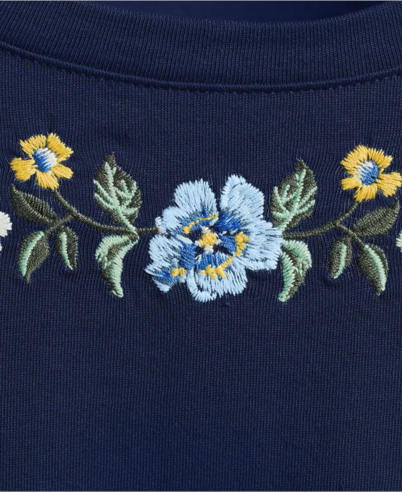 Plus Size Supima Cotton Long Sleeve Embroidered Crew Neck T-Shirt