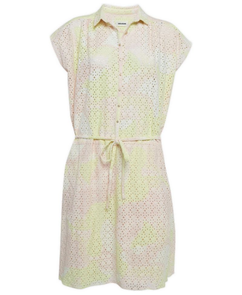 Women's Pink & Yellow Eyelet Cotton Camo Dress