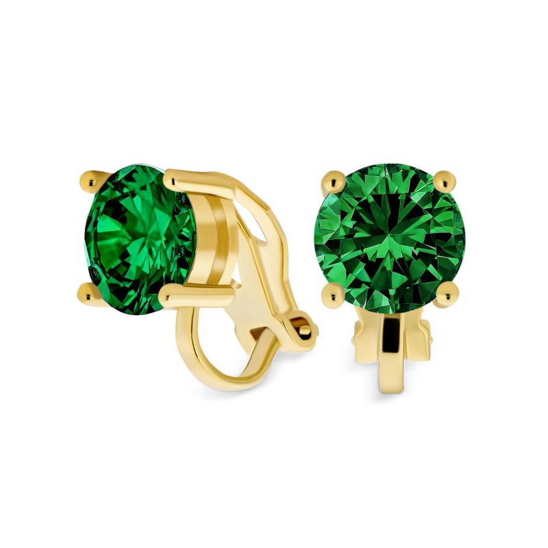 Classic Aqua Pink CZ Clip-On Stud Earrings Rose Gold Silver Plated 2 Set