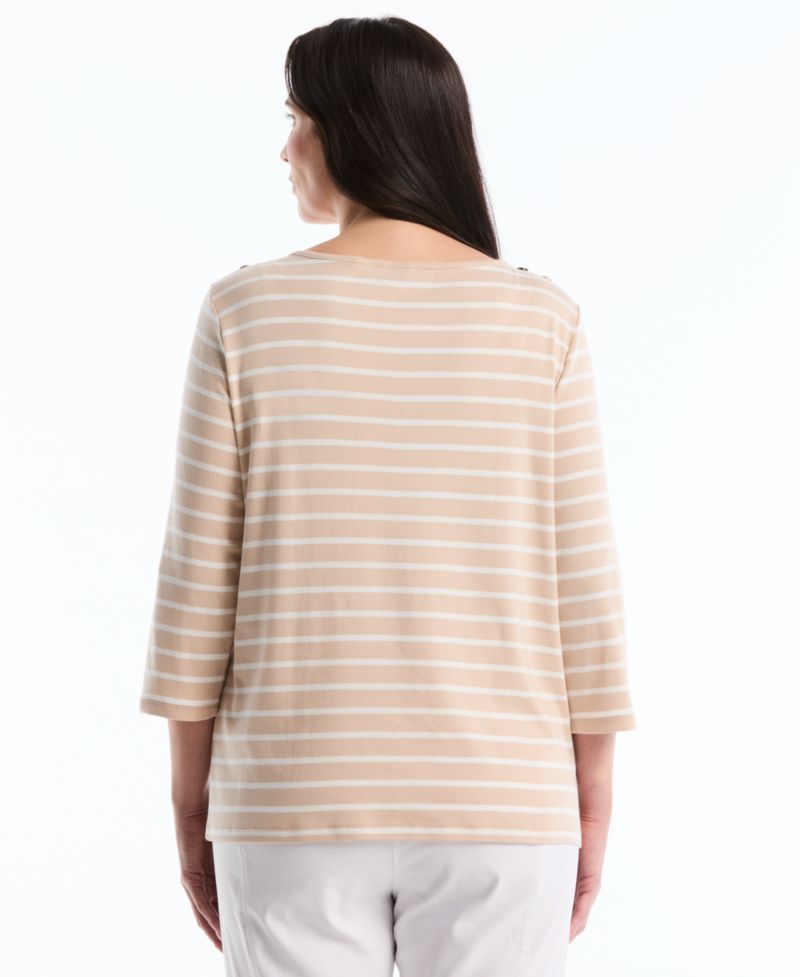 Plus Size Stripe Boat Neck 3/4-Length Sleeve Top