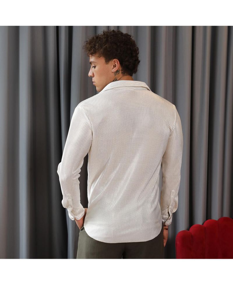 Men's Daisy White Metallic Pleated Shirt