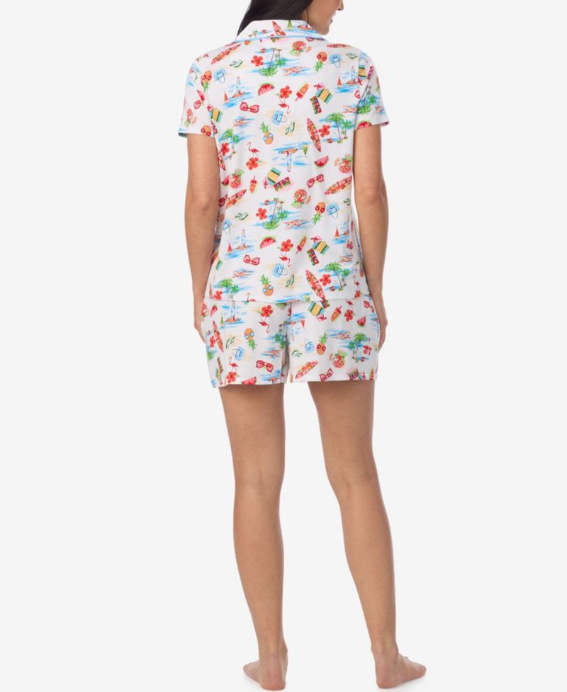 Women's Short-Sleeve Top and Pull-On Pajama Shorts, 2-Piece Set