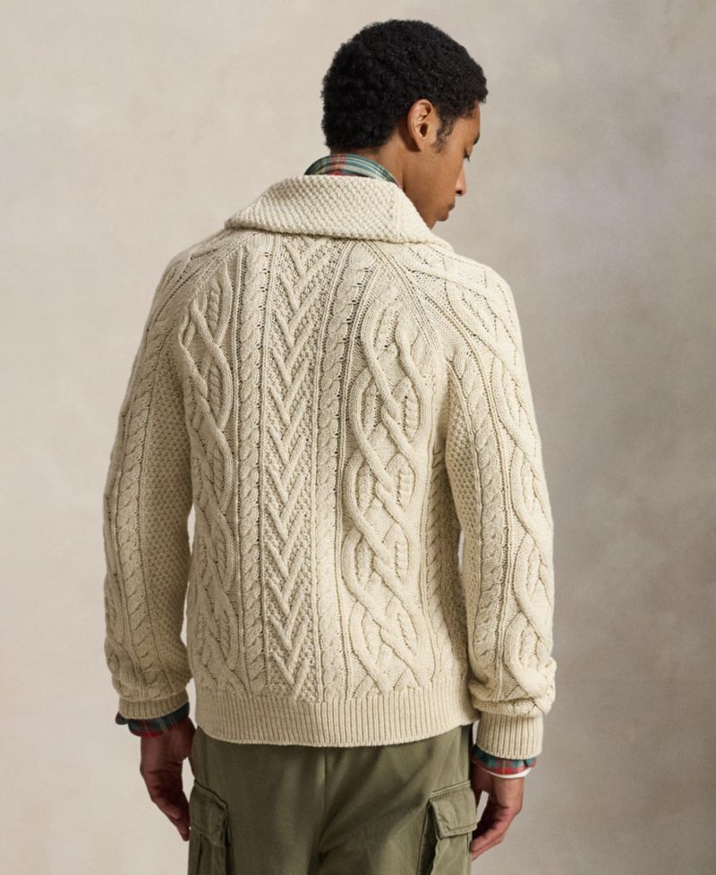 Men's Cable-Knit Shawl Collar Cardigan