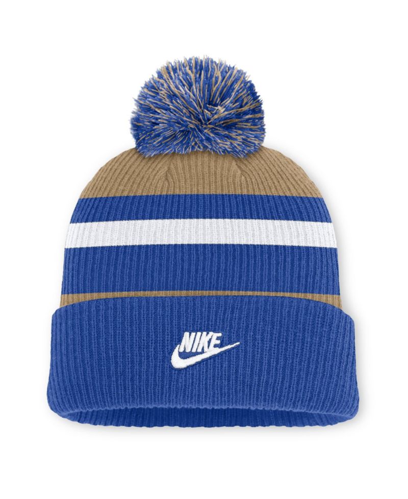 Men's and Women's Royal/Beige Duke Blue Devils Legacy Striped Cuffed Knit Hat with Pom
