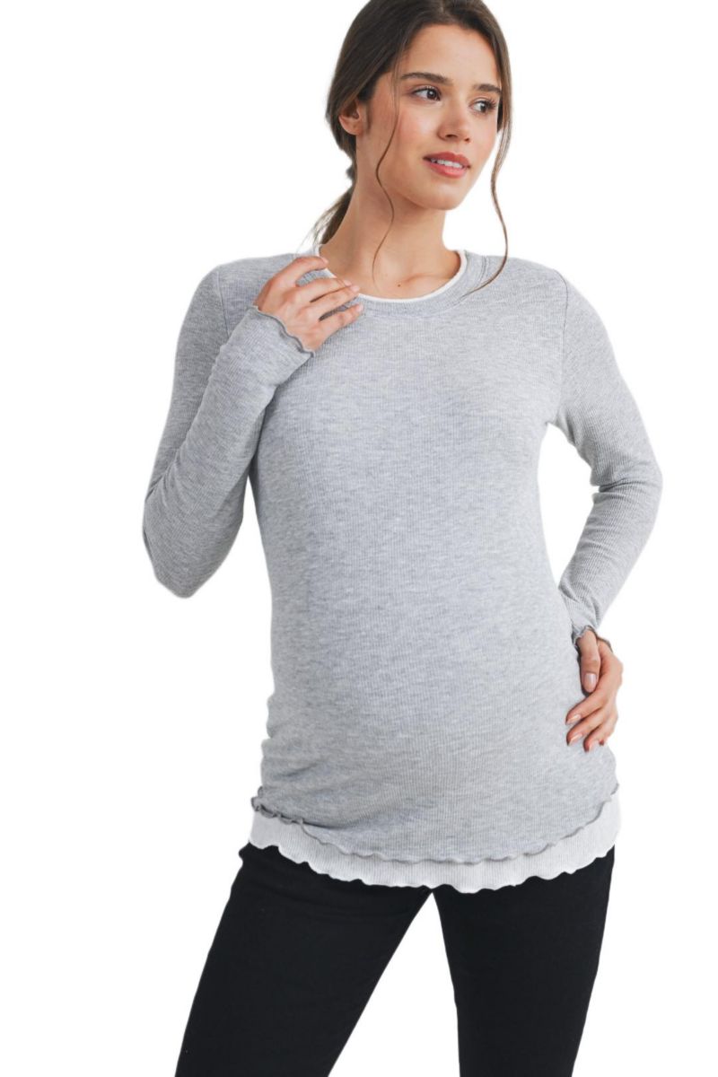 Maternity Ribbed Layer Contrast Long Sleeve Top