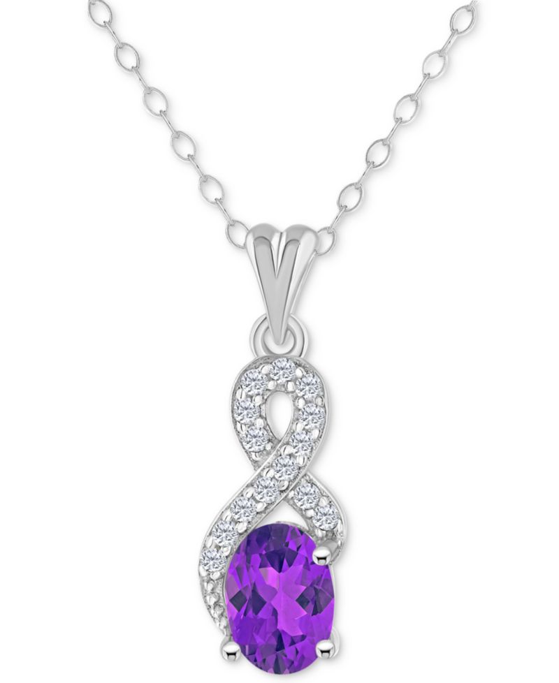 Rhodolite Garnet (1 ct. t.w.) & White Topaz (1/7 ct. t.w.) Looped 18" Pendant Necklace in Sterling Silver (Also in Citrine, Amethyst, Blue Topaz, & Peridot)