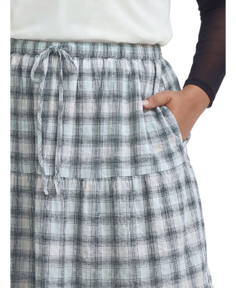 Plus Size Tiered Plaid Maxi Skirt