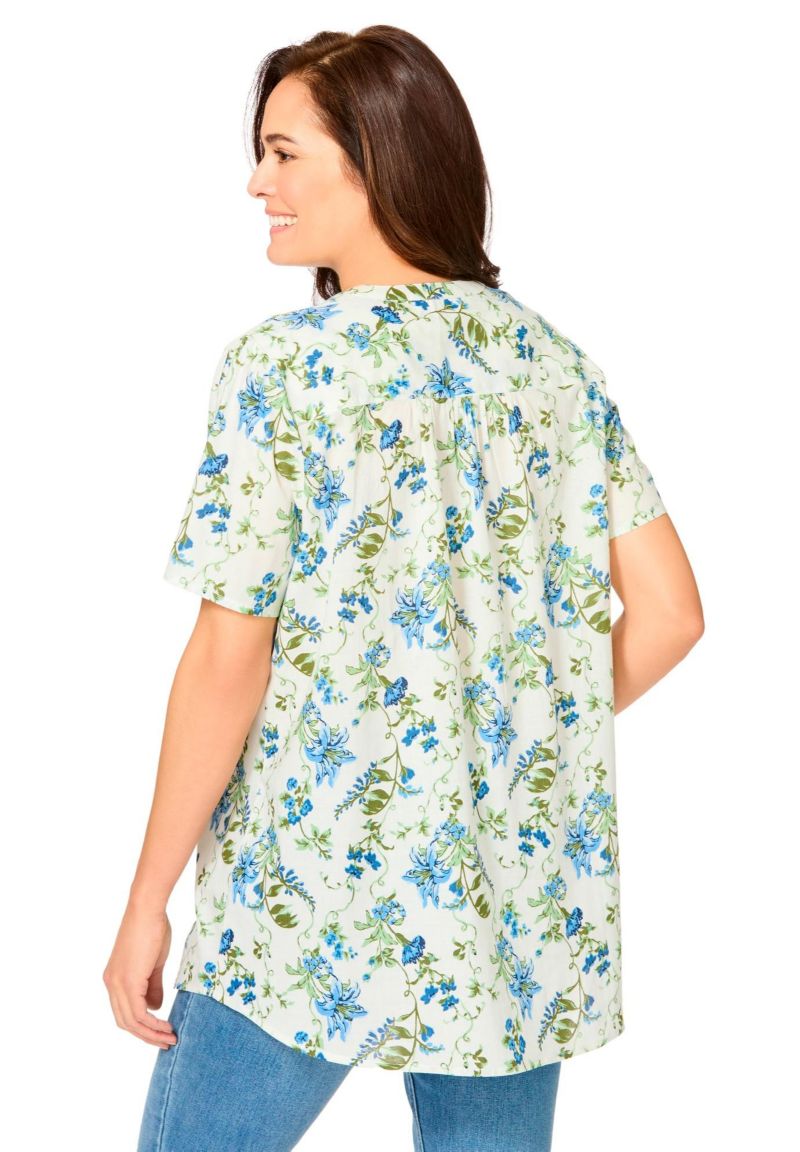 Plus Size Pintucked Half-Button Tunic