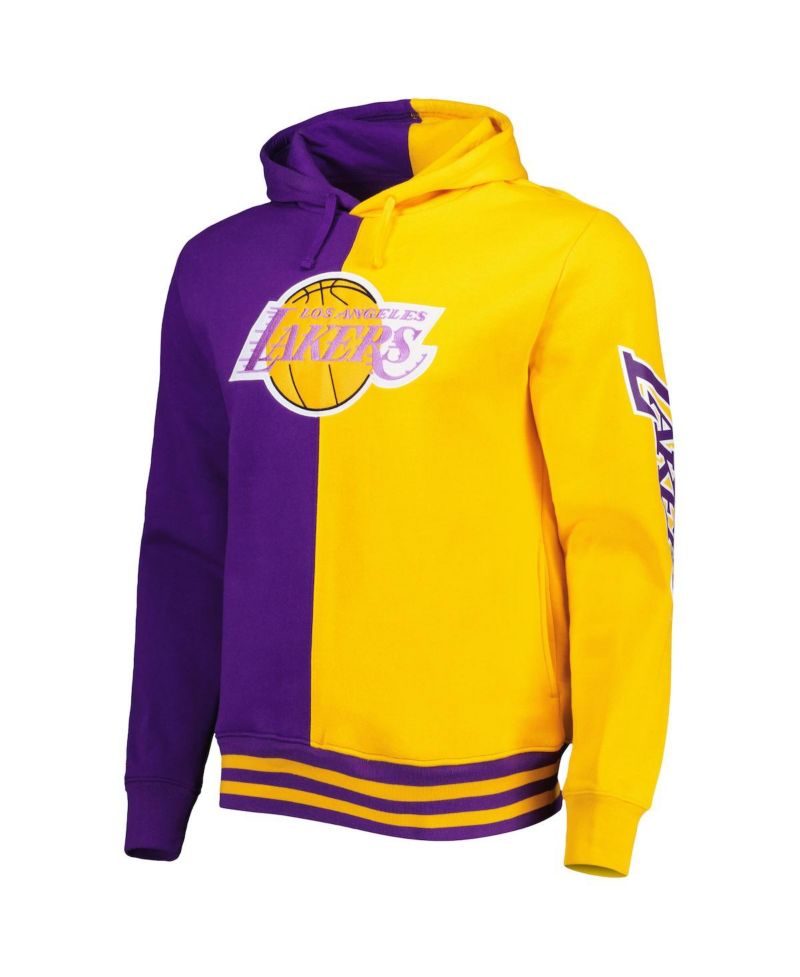 Men's Purple, Gold Los Angeles Lakers Hardwood Classics Split Pullover Hoodie