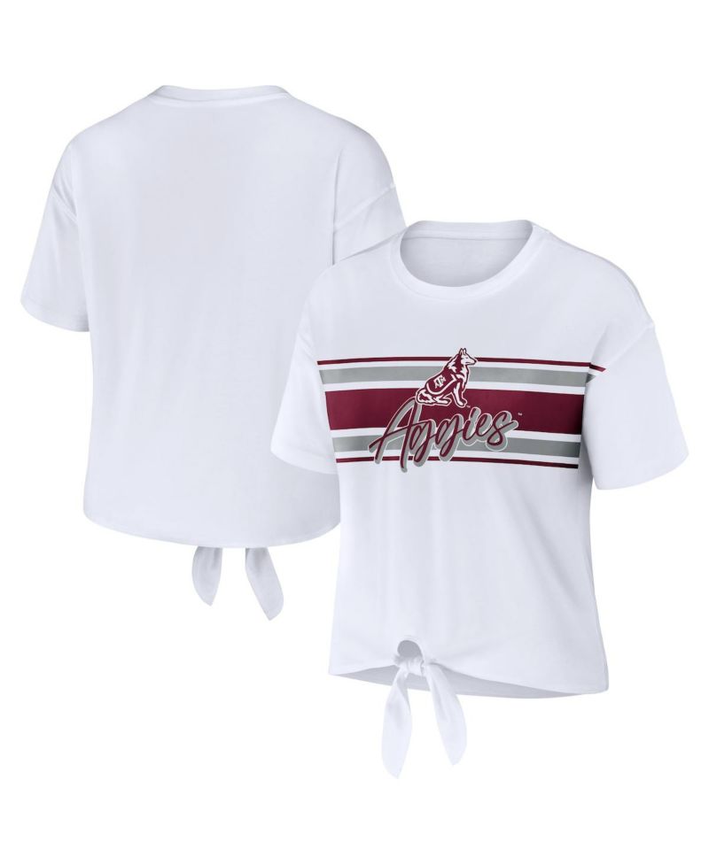 Women's White Texas A&M Aggies Striped Front Knot Cropped T-shirt