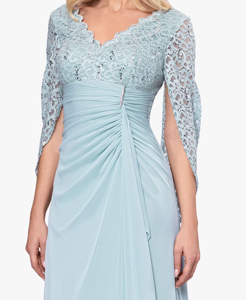 Betsy & Adam Women's Draped Lace Chiffon Gown