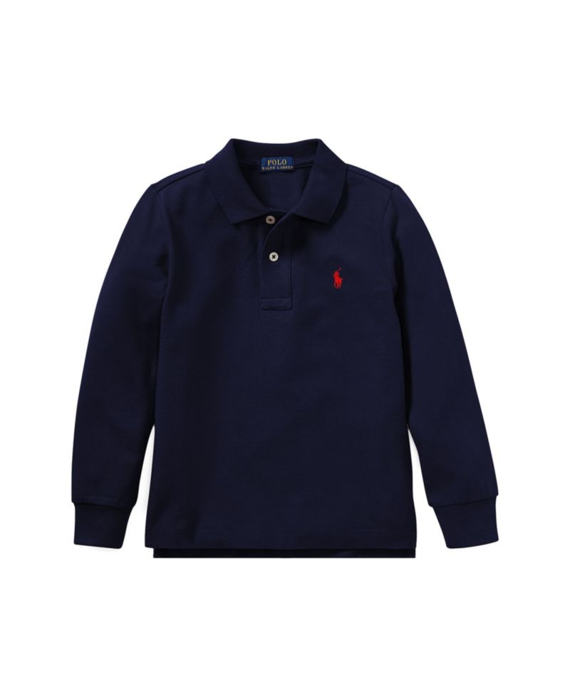 Toddler and Little Boys Cotton Mesh Long Sleeve Polo Shirt