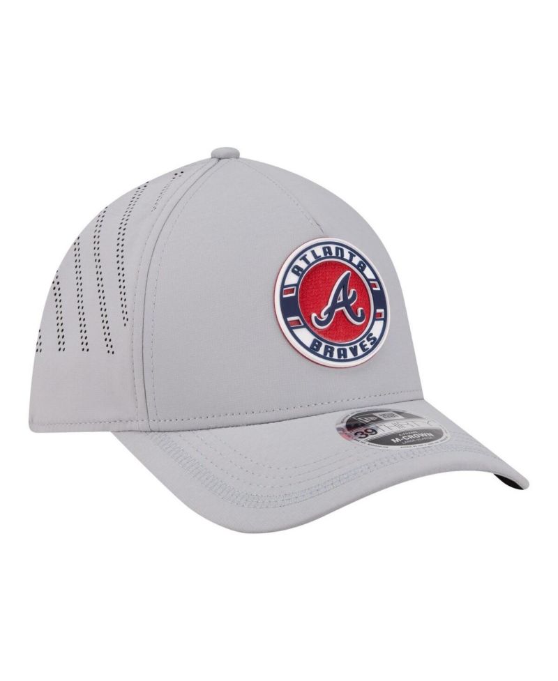 Men's Gray Atlanta Braves Patch 39THIRTY A-Frame M-Crown Perforated Flex Hat