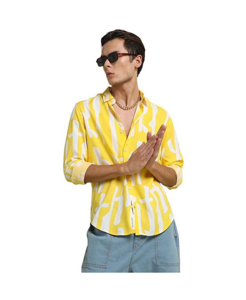 Men's Lemon Yellow Abstract Print Shirt