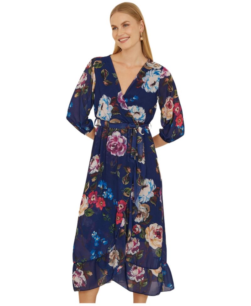 Women's Watercolour Dip Hem Midi Wrap Dress