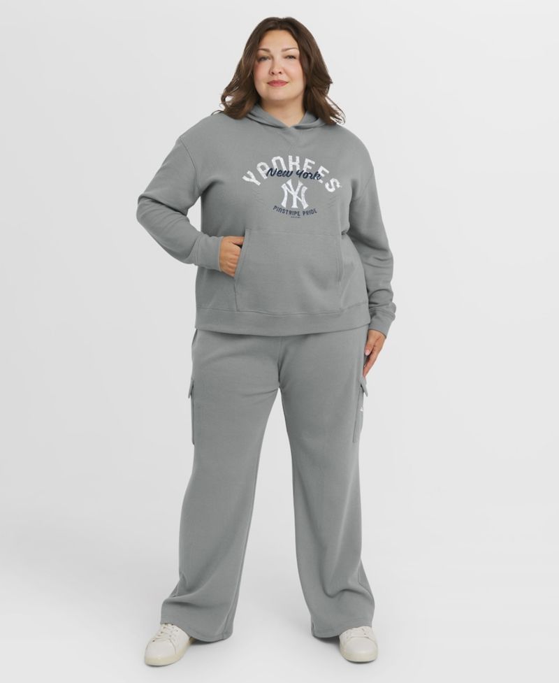 Women's Gray New York Yankees Plus Size Waffle-Knit Long-Sleeve Hoodie Lounge Pant Set
