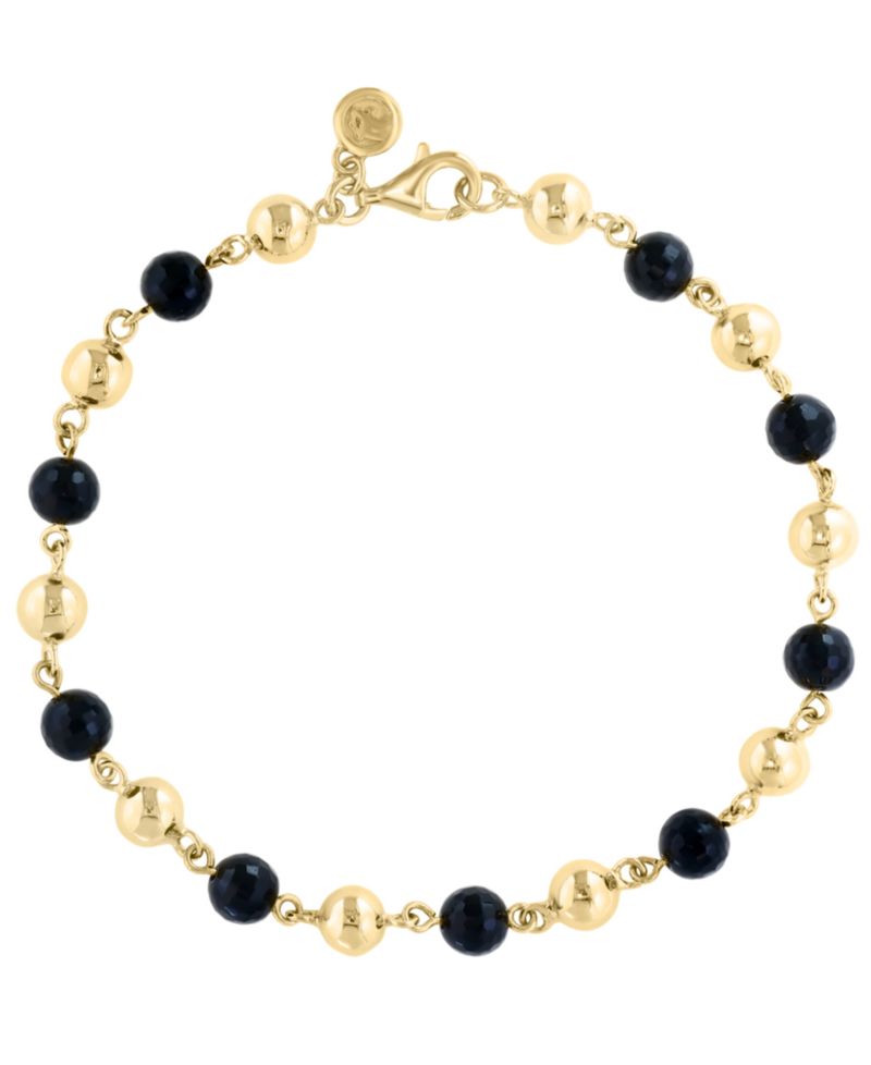 Men's Black Agate Bracelet (13-1/2 ct. t.w.) in Gold Plated Silver