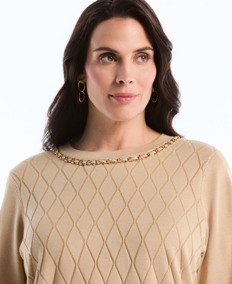 Petite Diamond Stitch Crew Neck Sweater
