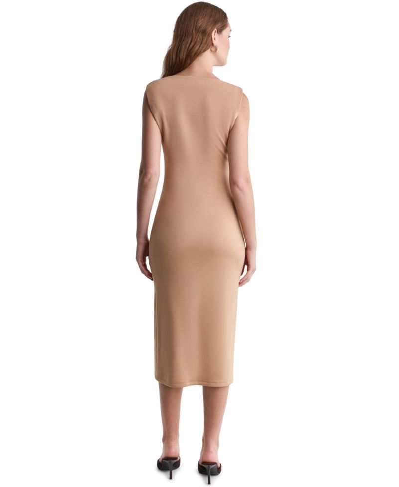 Women's Knit Ruched One-Shoulder Midi Dress