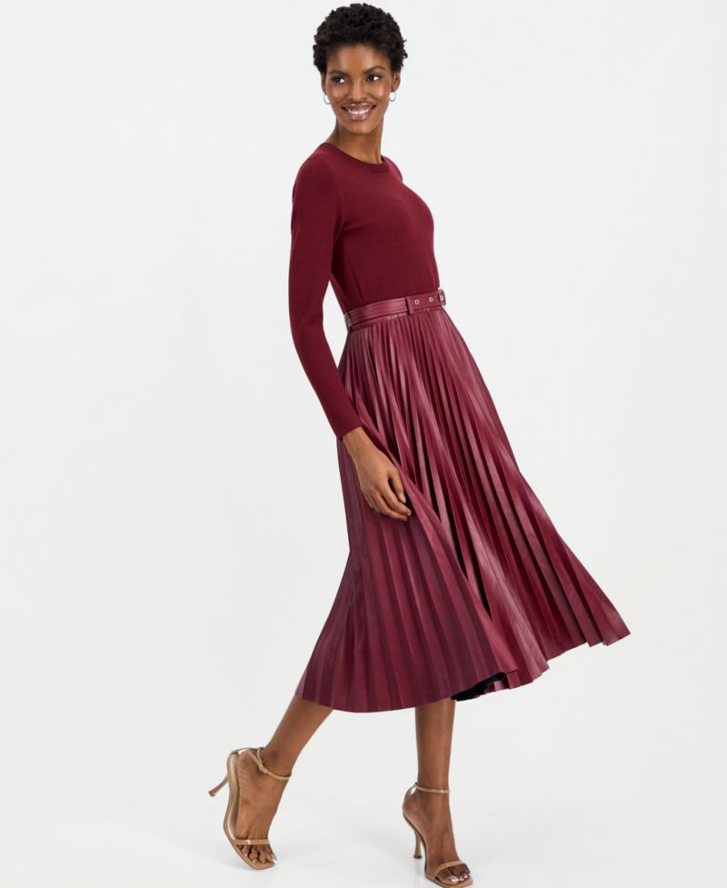 Women's Allison Long-Sleeve Midi Mixed-Media Dress