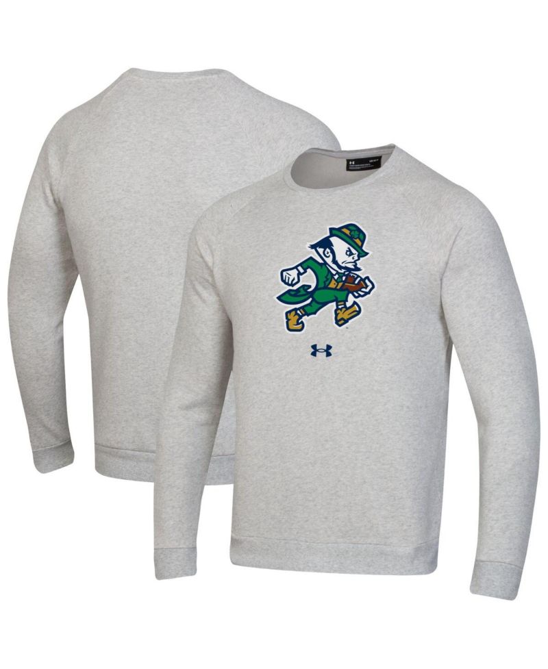 Men's Gray Notre Dame Fighting Irish Leprechaun Rival Raglan Fleece Crew Neck Sweatshirt