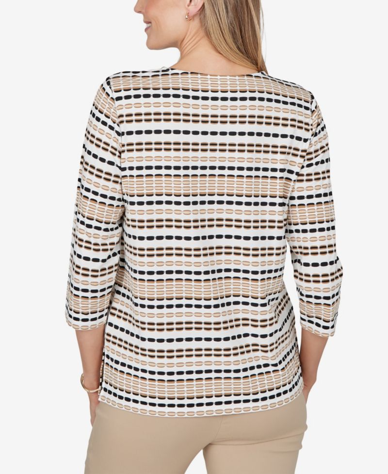 Petite 3/4-Sleeve Crewneck Stripe Blouse