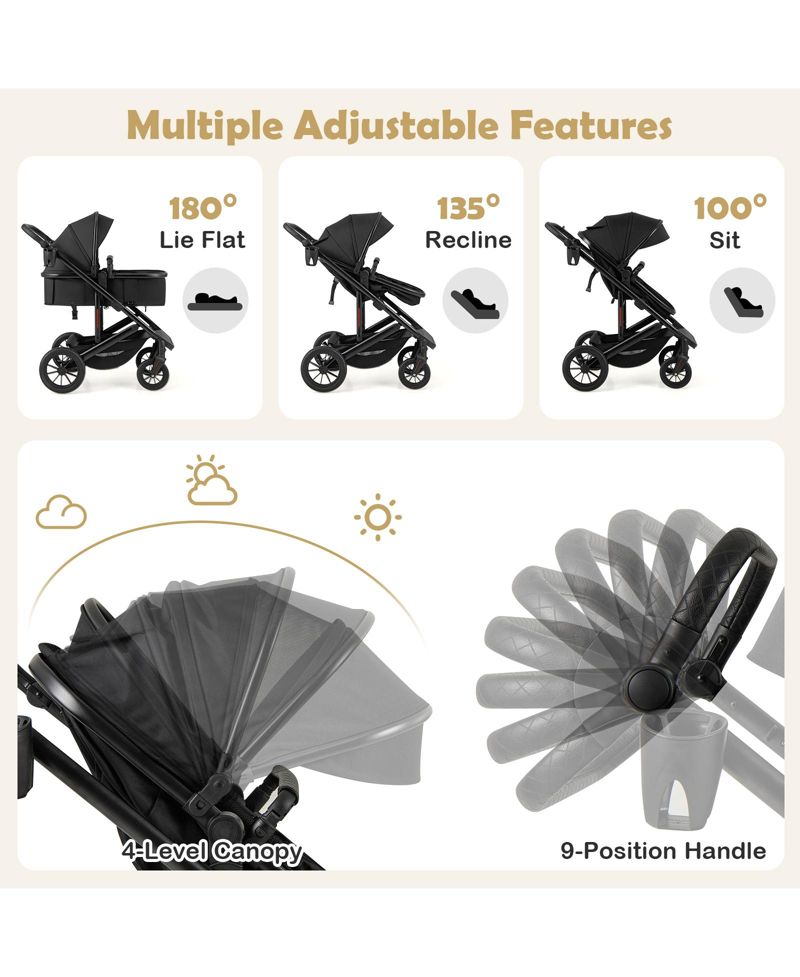 Toddler 3-in-1 Newborn Stroller Folding Convertible High Landscape Stroller