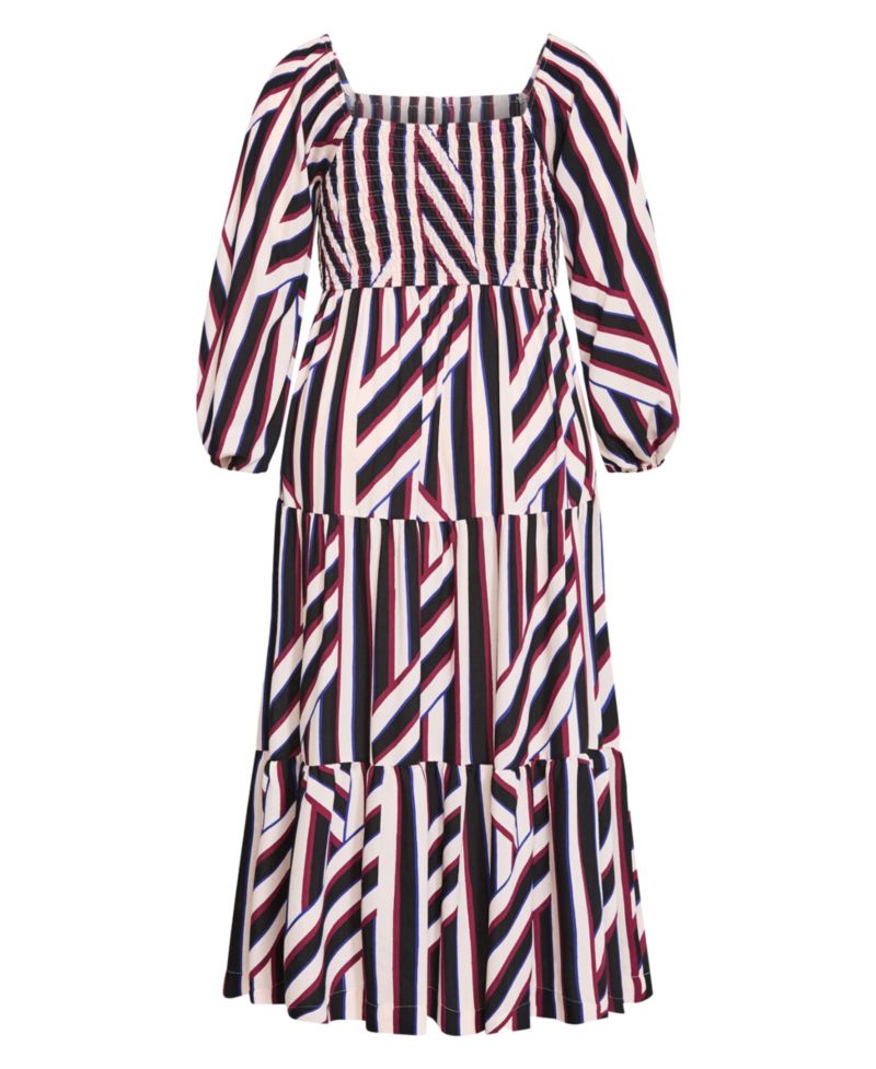 Plus Size Long-Sleeve Stripe Shirred Maxi Dress