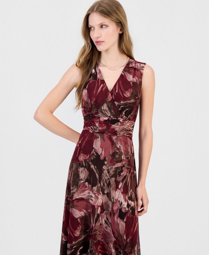 Women's Printed Surplice-Neck Maxi Dress