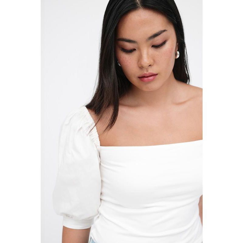 Women's Alana Square-Neck Puff-Sleeve Cotton Fitted Jersey Top