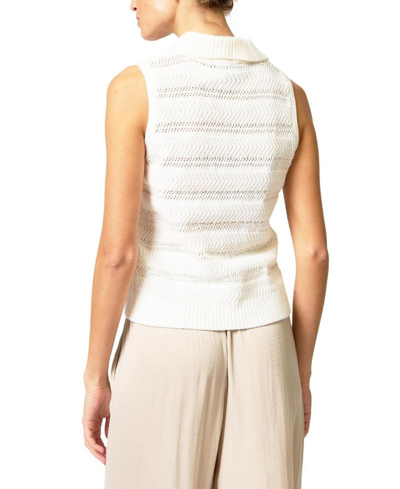 Women's Avery Pointelle Sleeveless Polo Collar V-Neck Sweater Vest