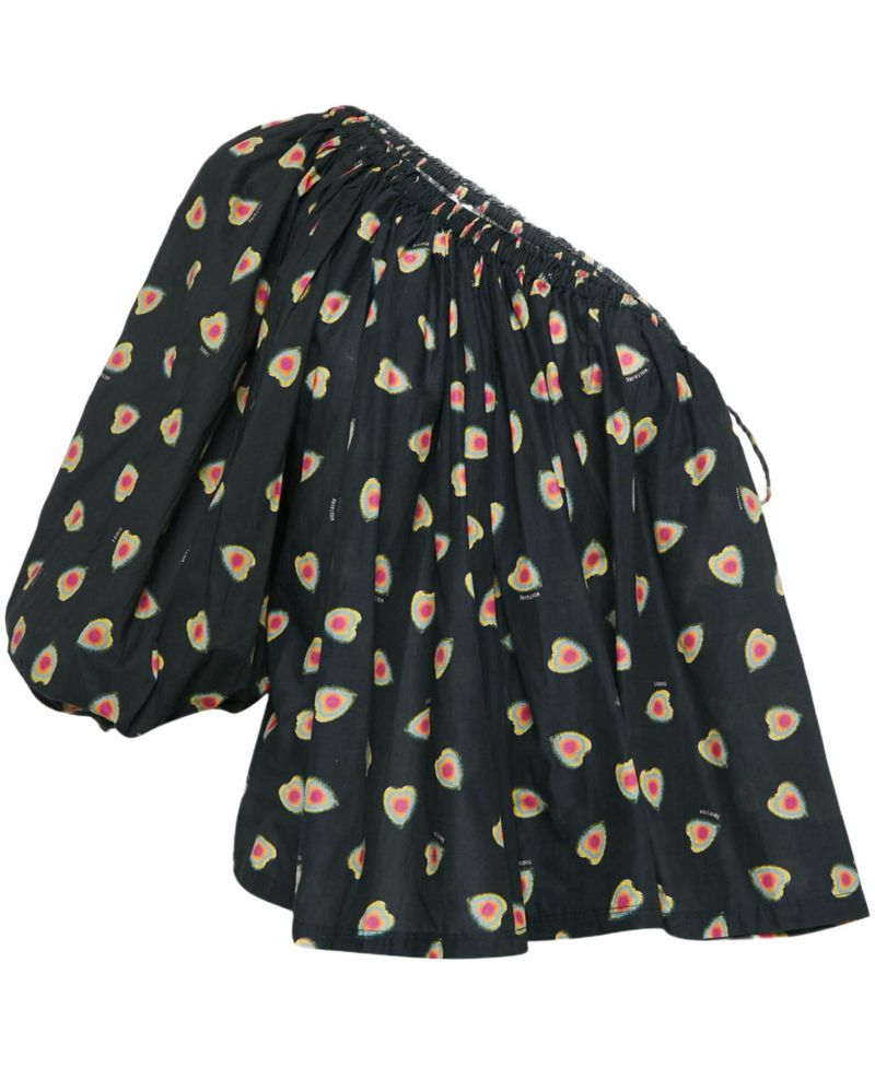 Women's Hearts Print Cotton One Shoulder Coeur Top
