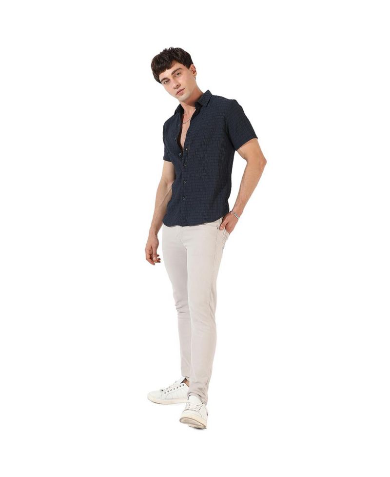 Men's Black Textured Regular Fit Casual Shirt