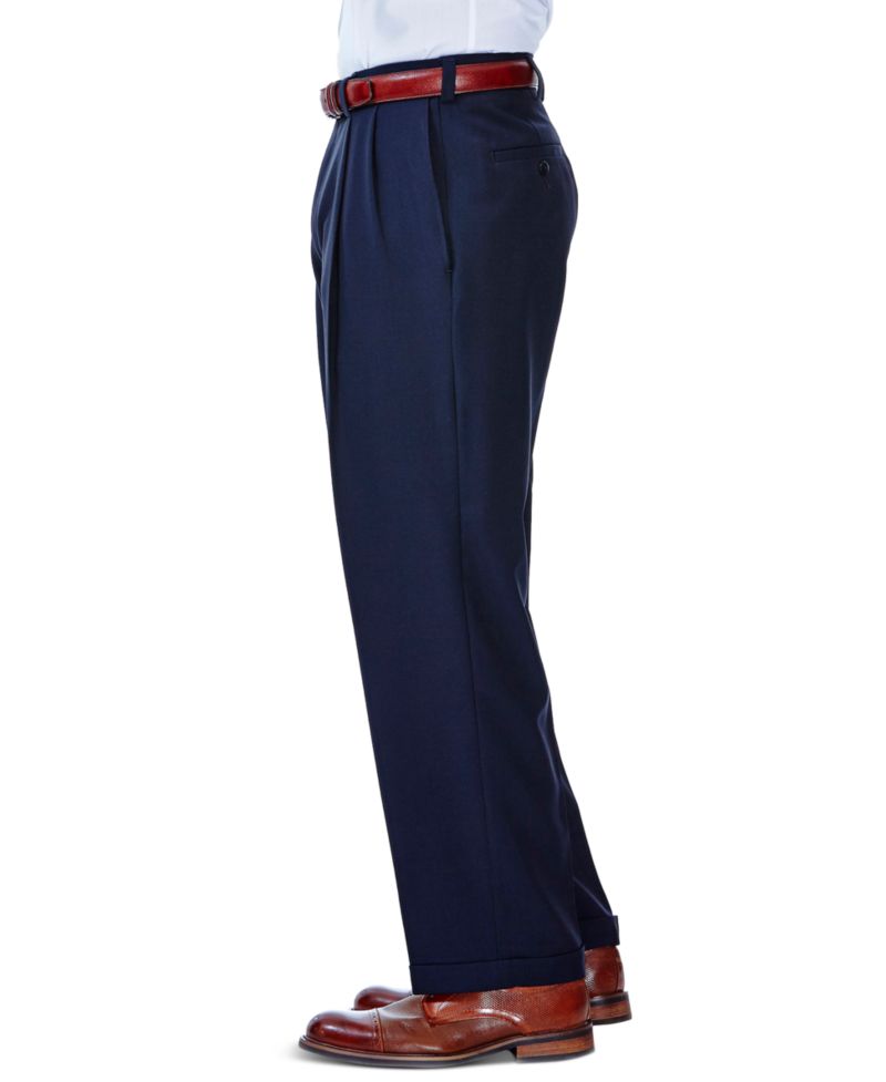 Men's ECLO Stria Classic Fit Pleated Hidden Expandable Waistband Dress Pants