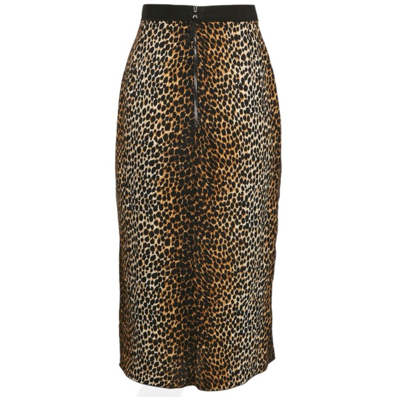 Women's Brown Animal Print Crepe Midi Skirt