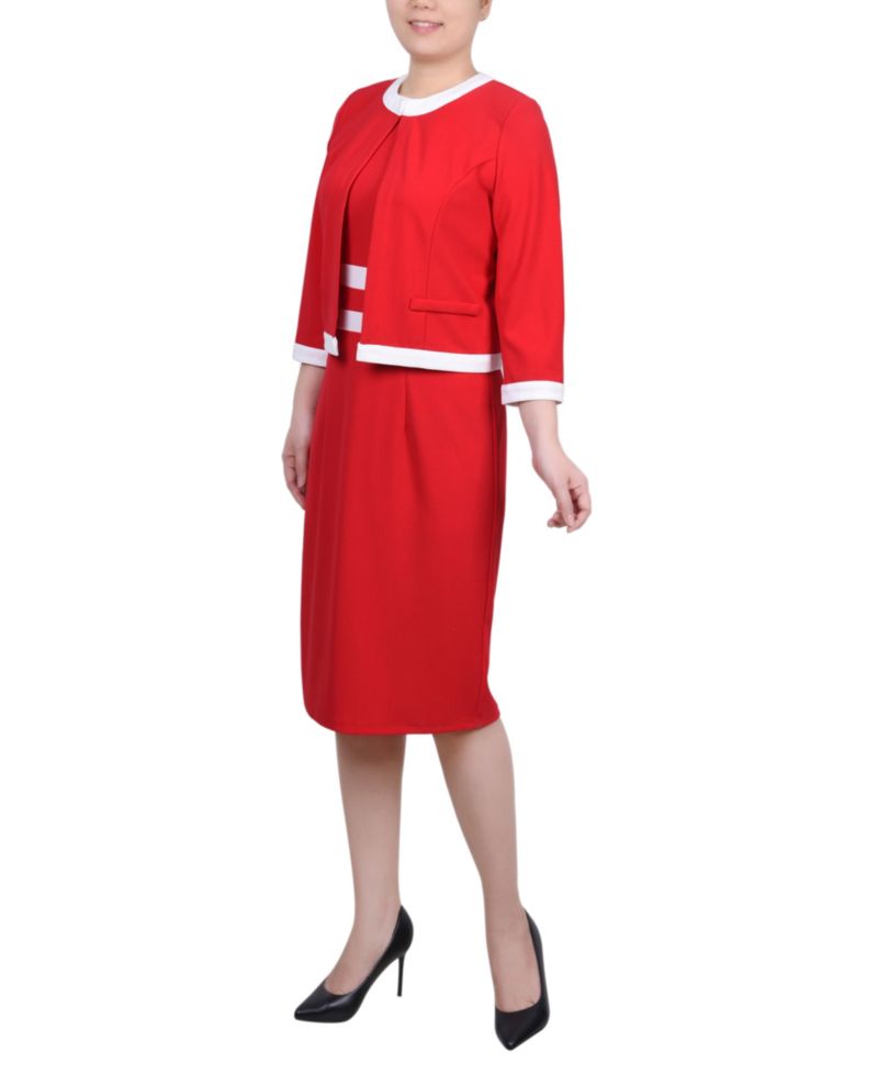 Women's Elbow Sleeve Colorblocked Dress, 2 Piece Set