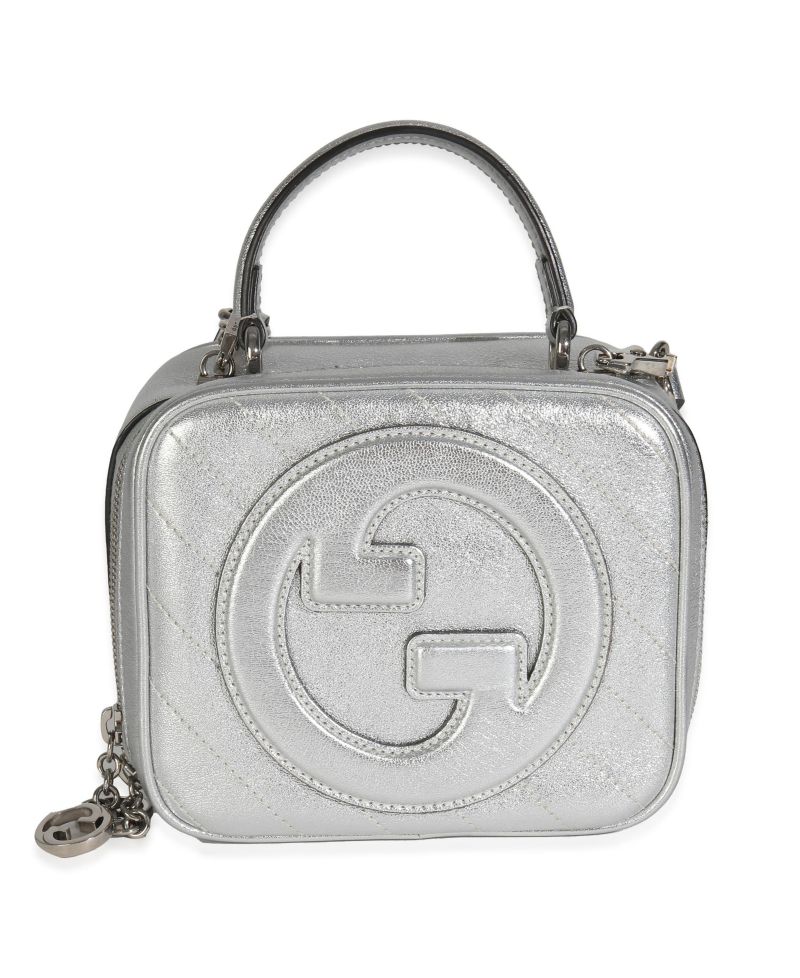 Silver Metallic Sakai Be Green Calfskin Diagonal Stitched Blondie Top Hand