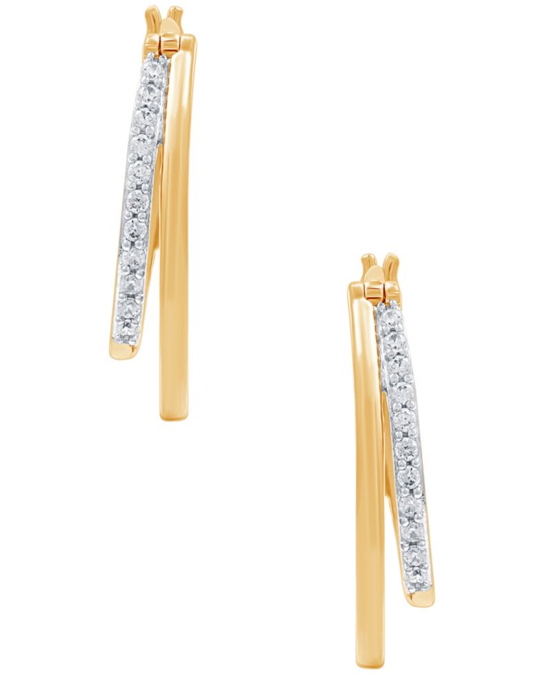 Diamond & Polished Double Oval Hoop Earrings (1/4 ct. t.w.) in Sterling Silver & 14k Gold-Plate