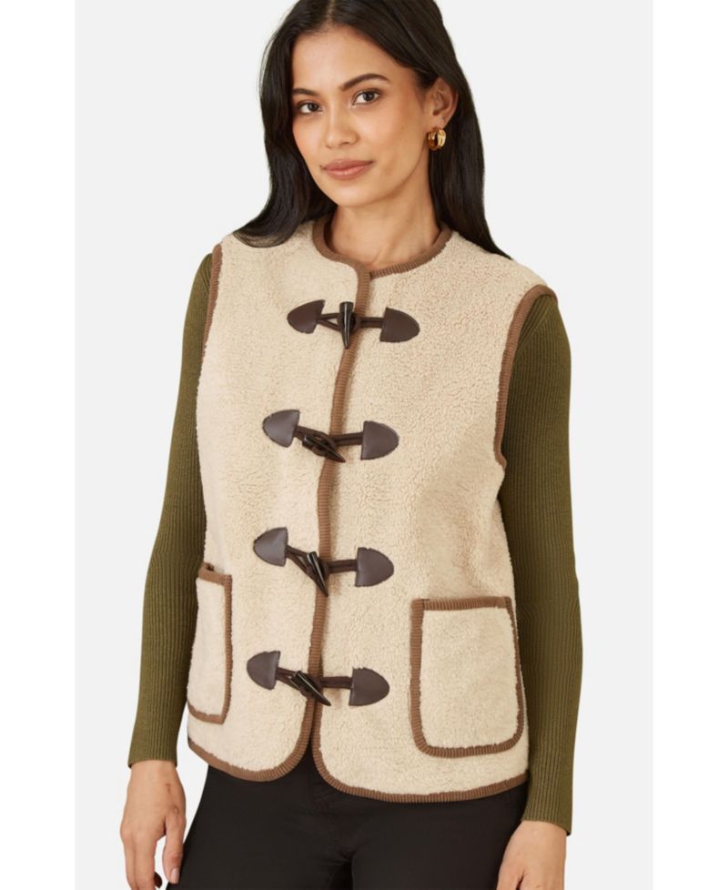 Women's Faux Leather Button Detail Gilet