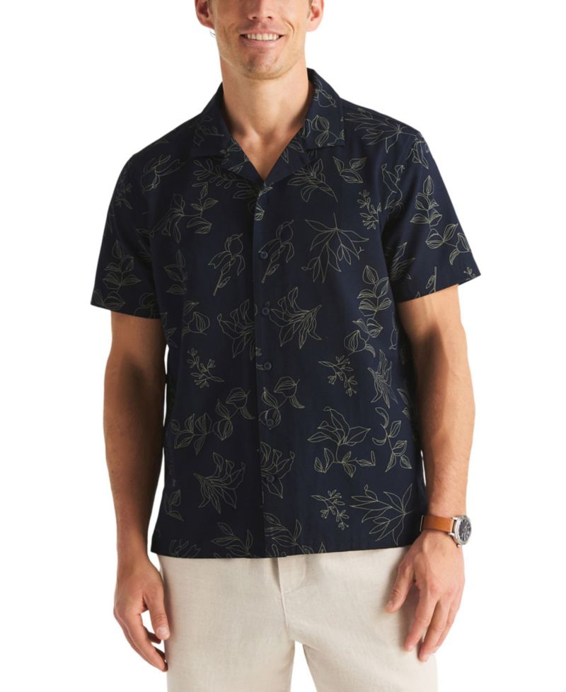 Men's Short-Sleeve Embroidery Camp Collar Shirt