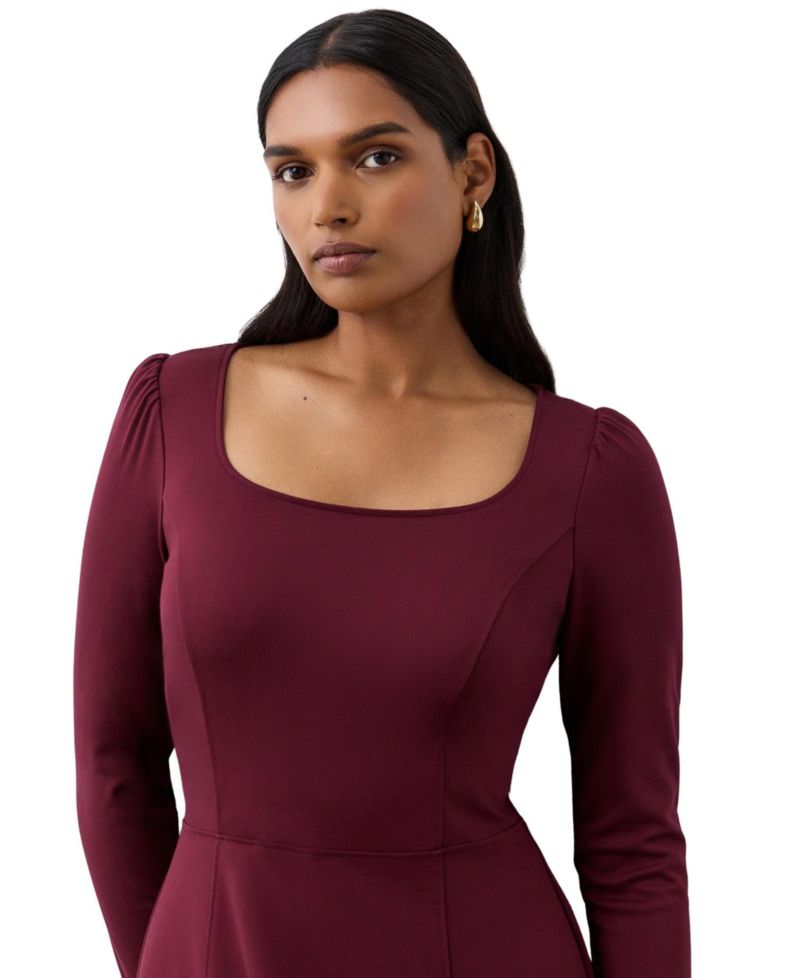 Women's Kelly Square-Neck Long-Sleeve A-Line Midi Dress
