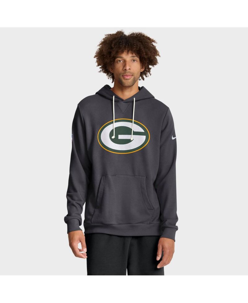 Men's Anthracite Green Bay Packers Sideline Initial Home Performance Pullover Hoodie