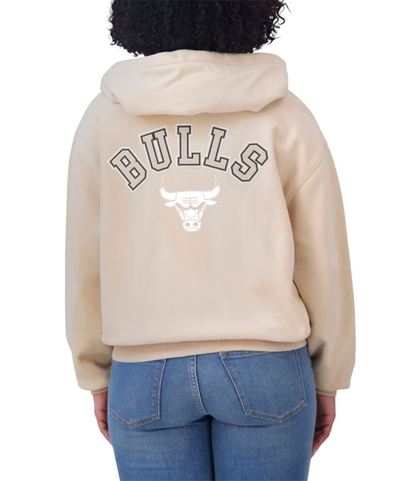 Women's Cream Chicago Bulls Plus Size Tonal Felt Patch Full-Zip Hoodie