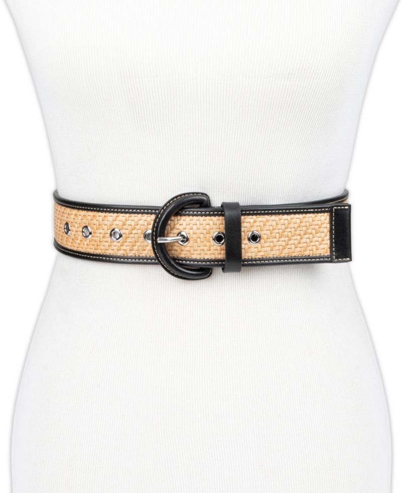 Women's Leather and Raffia Casual Belt