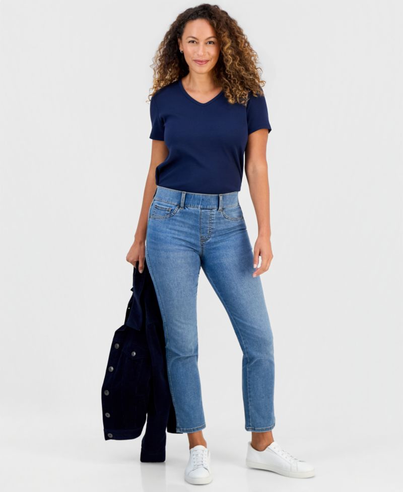 Petite High-Rise Straight-Leg Shaping Jeans